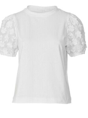 Sam And Jess White Puff Sleeve Floral Lace Top